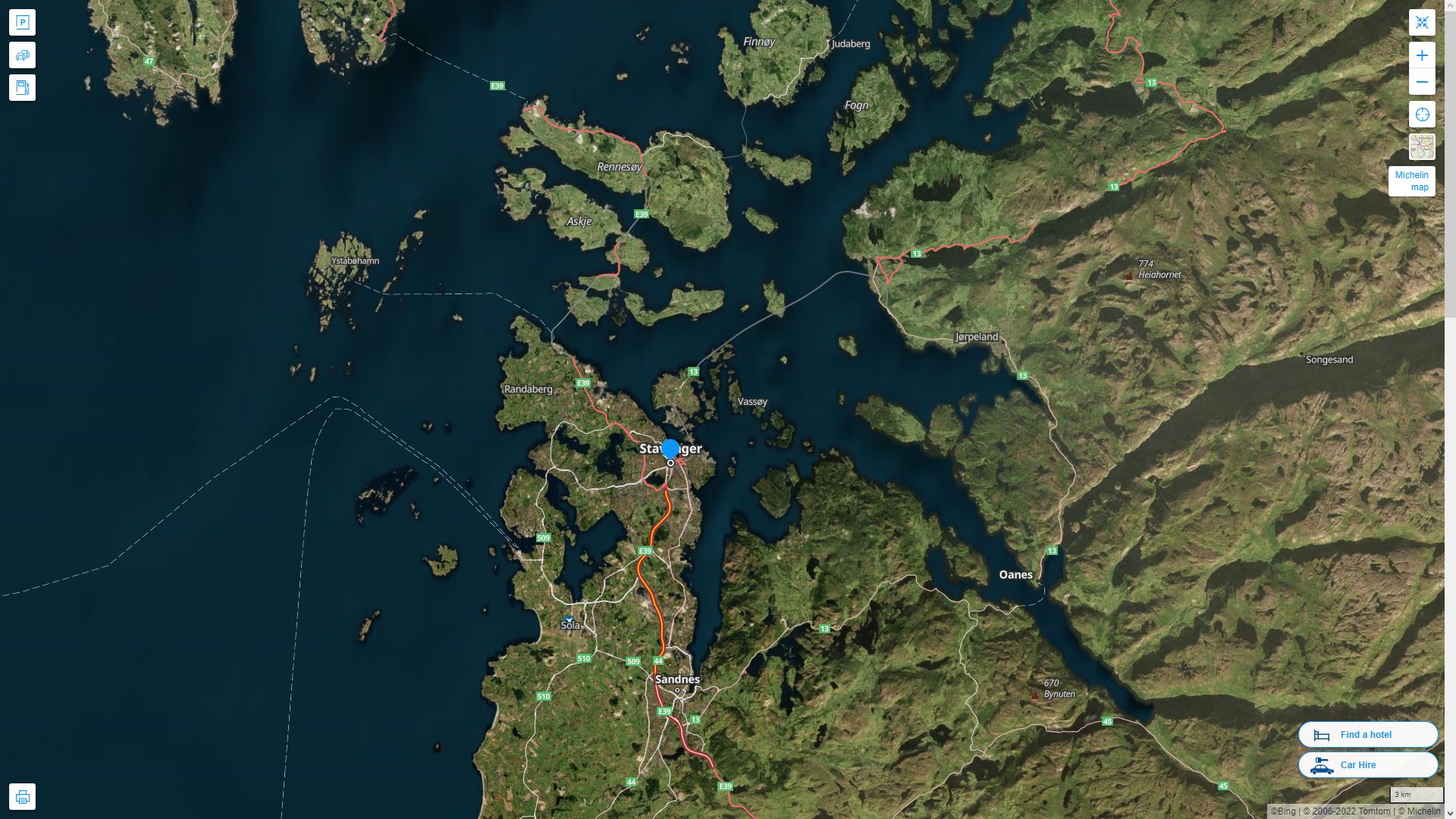 Stavanger Highway and Road Map with Satellite View